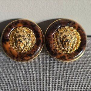 Vintage Anne Klein Button Animal Gold Brown Clipon Earrings